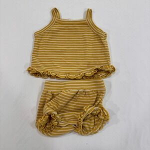 Kate Quinn Ribbed Ruffle Tank and Bloomer Set Baby 3-6m Mustard Organic | Boho